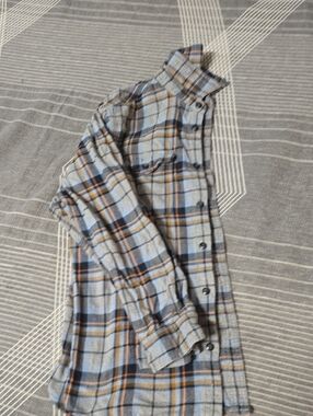Sonoma Light Blue Plaid Button-Down Shirt with Navy & Tan Accents